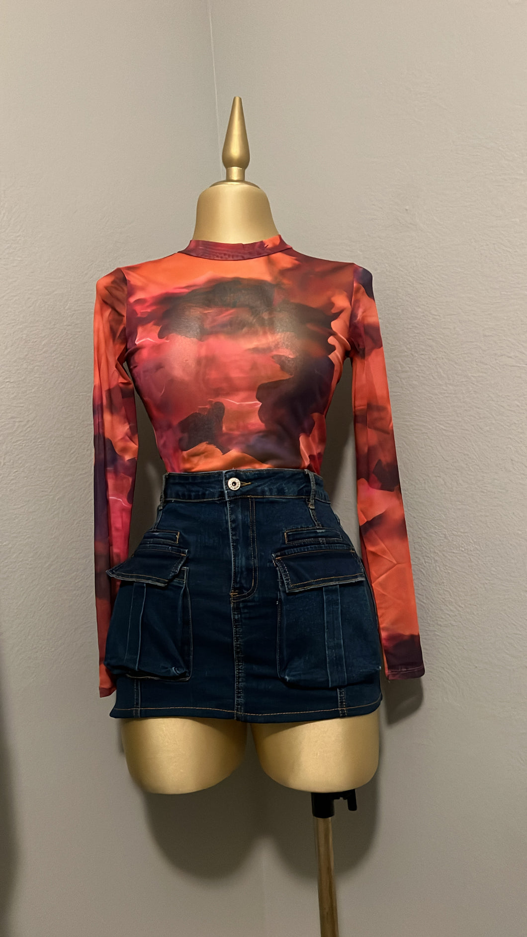 Marble print Mesh bodysuit